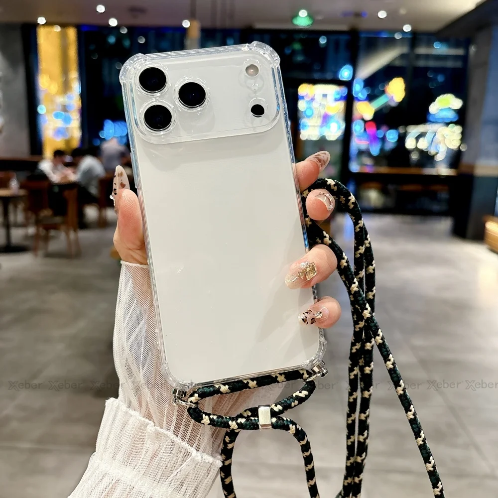 Crossbody Lanyard Necklace Strap Case with Camera Protection and Shockproof Clear Soft Cover