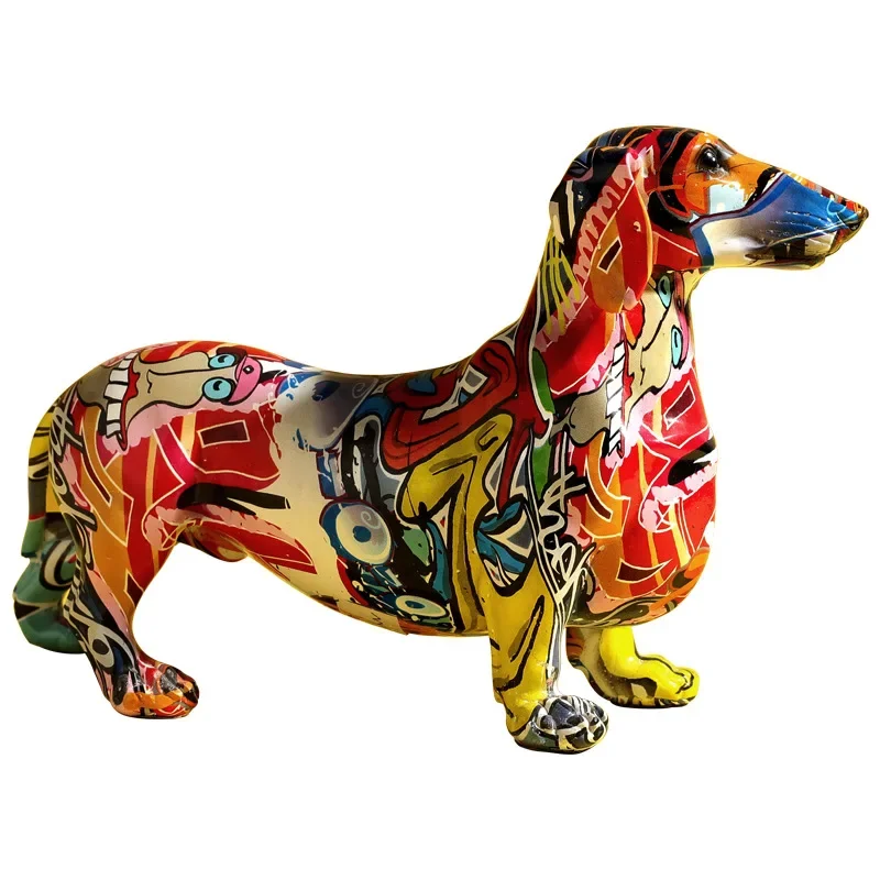 Ornament Crafts Creative Home Modern Painted Colorful Dachshund Dog Decoration Wine Cabinet Office Decor Desktop Crafts Dog Statue Ornament