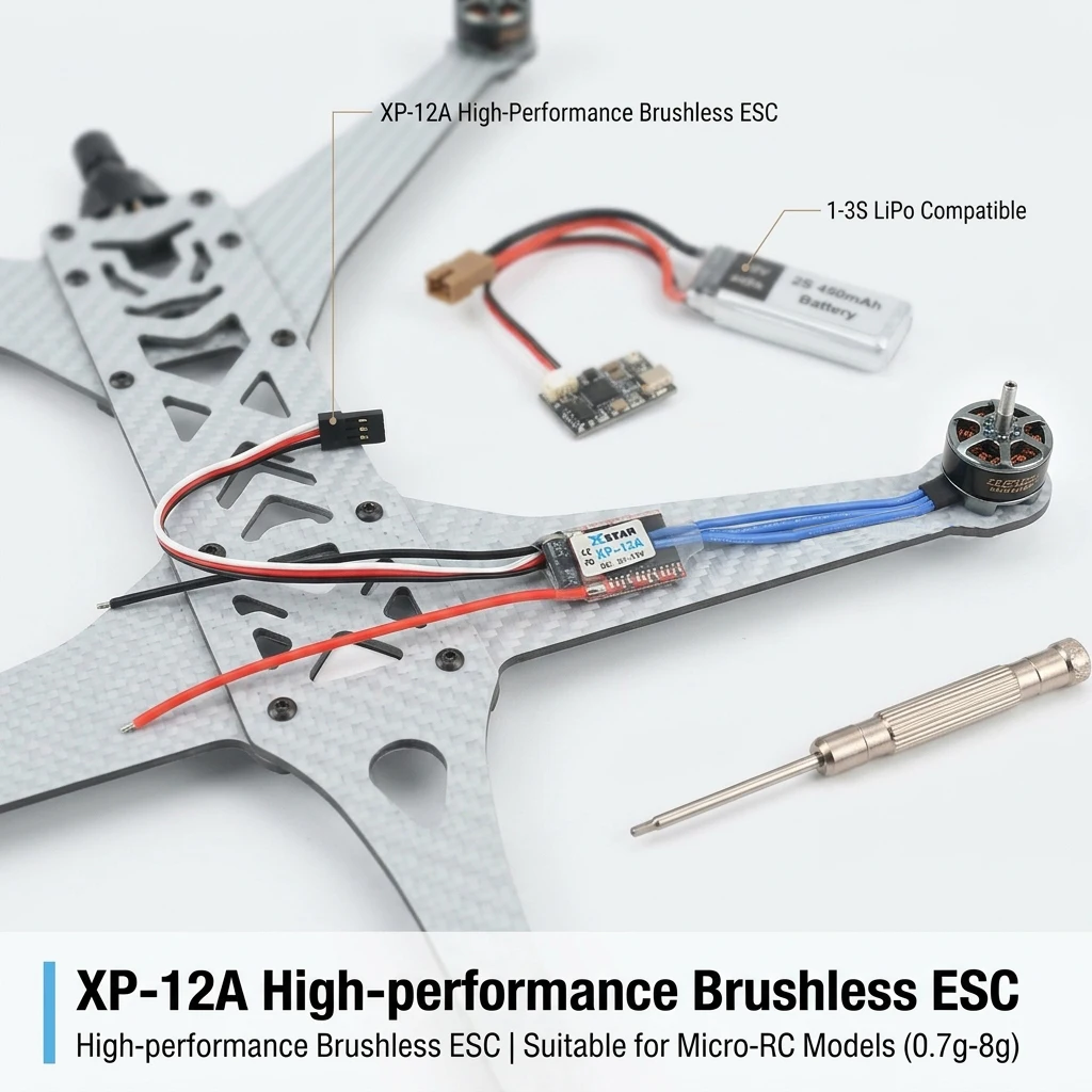 ESC 3A pour petit hélicoptère RC, idéal pour les modèles réduits, BEC intégré visible.