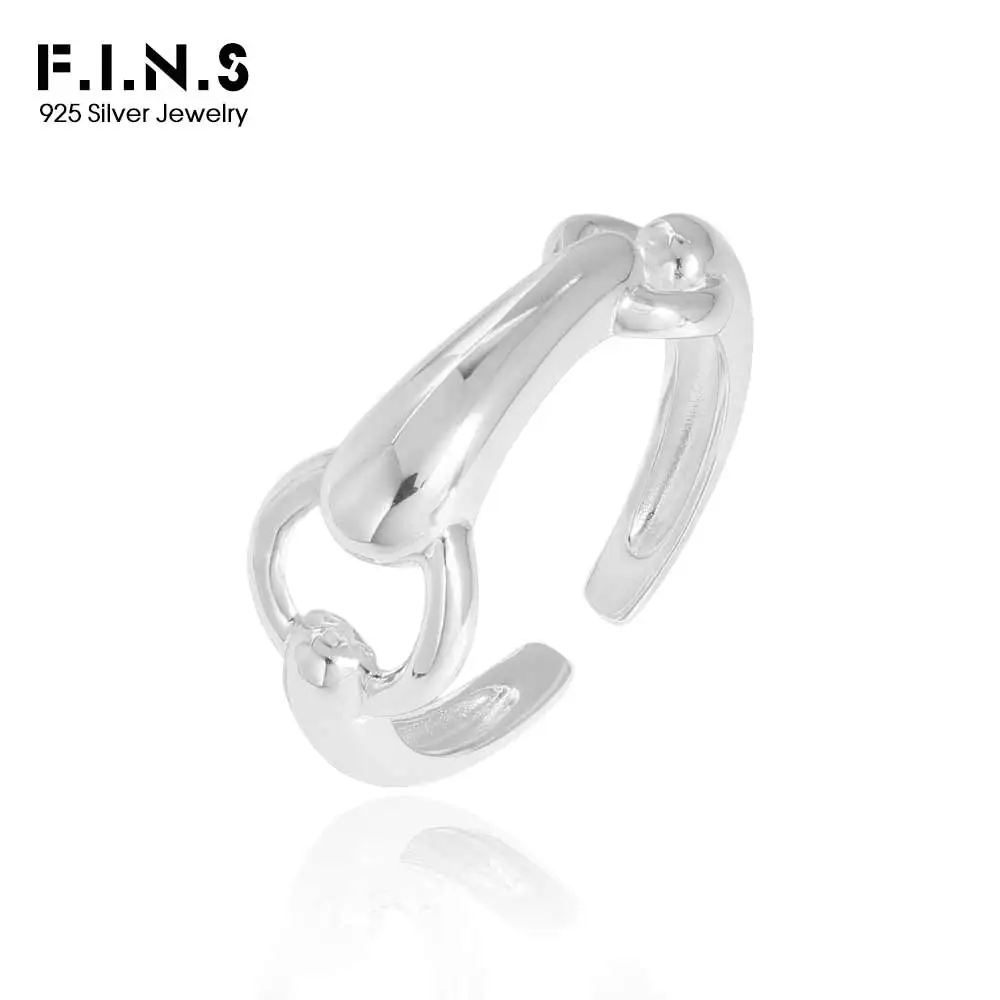 F.I.N.S S925 Sterling Silver Opening Ring Circle Crossed Smooth Adjustable Finger Fine Jewelry Anti-Allergic
