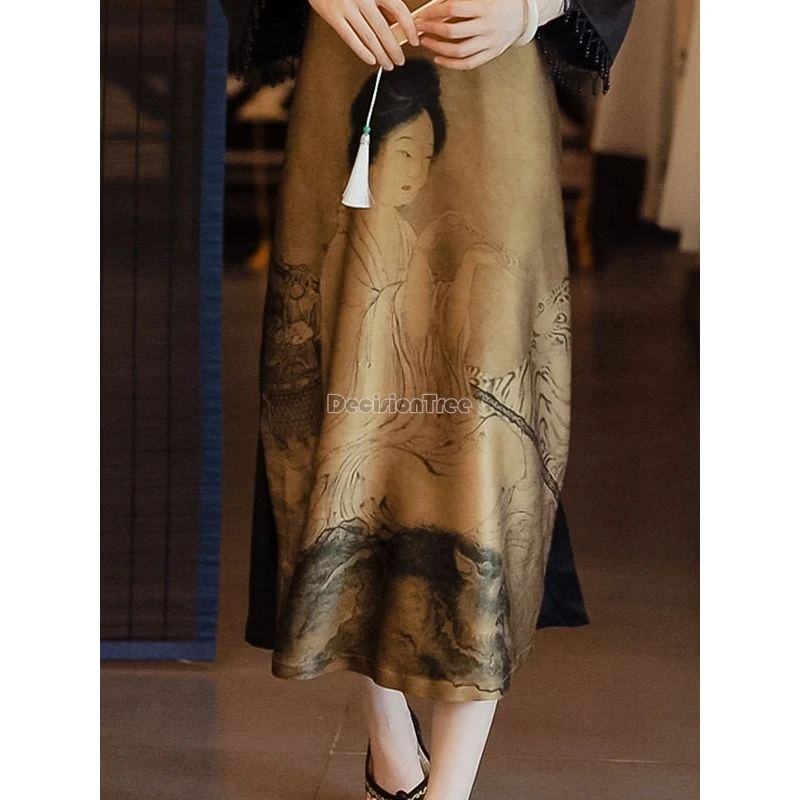 ethnic style brocade printing vintage robe new chinese style literature art temperament dress elegant lady daily clothing