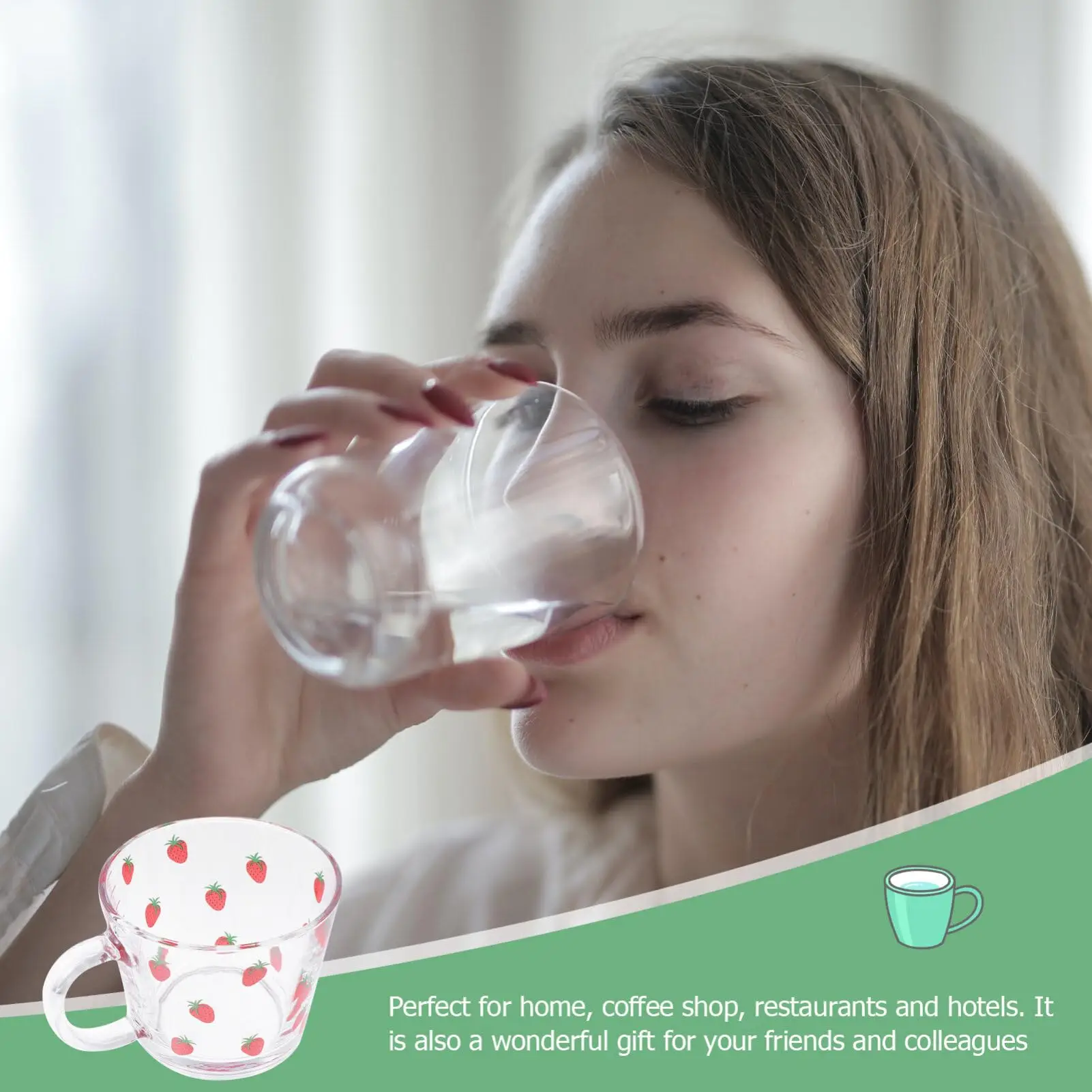Strawberry Glass Measuring Cup 350ml/12oz-Tempered Glass, Handle-Perfect for Milk, Juice, Cappuccino Accurate Measurements