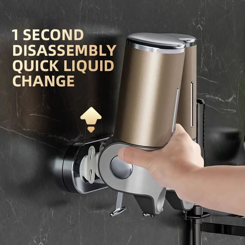 Bathroom Shampoo Dispenser Upgrade Metal Tie Rod Double Liquid Soap Dispenser Holder Wall Soap Head Shower Liquid