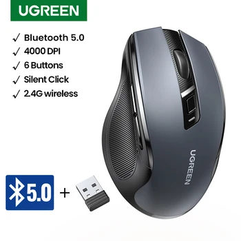 UGREEN 인체 공학적 무선 마우스, 블루투스 5.0, 2.4G 마우스, 4000DPI, 맥북 태블릿 노트북용 무음 6 버튼, 2.4G 마우스