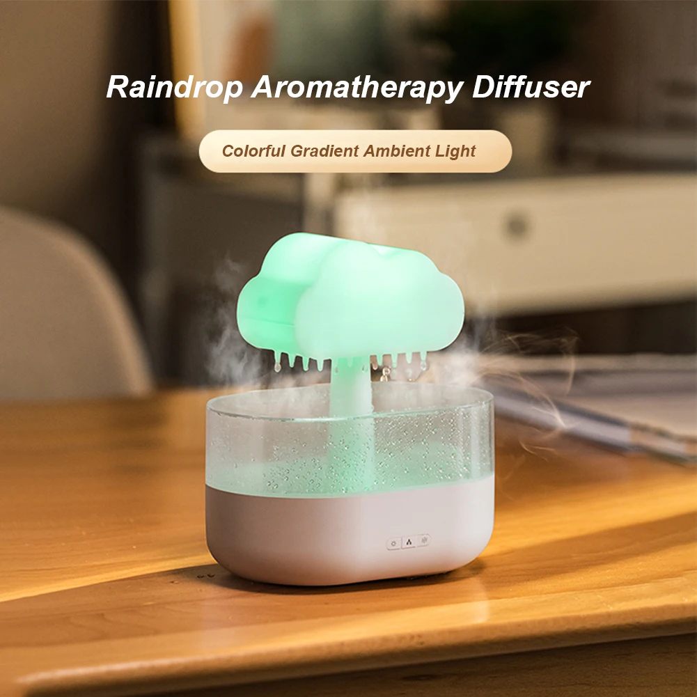 Water Drops Sounds Diffuser Stress Relief Rain Cloud Night Light Rechargable 7 Colors Home Bedroom Desk Decoration