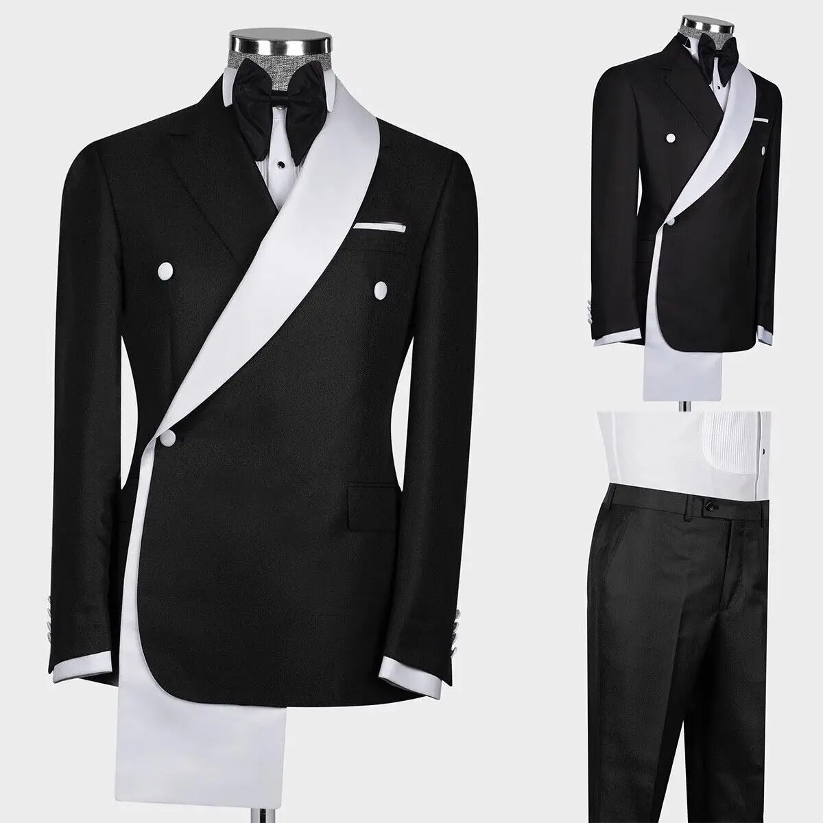 Men Wedding Suits 2 Piece Slim Fit Double Breasted Blazer Business Groom Tuxedos Party Prom Costume Homme Black Fashion Style