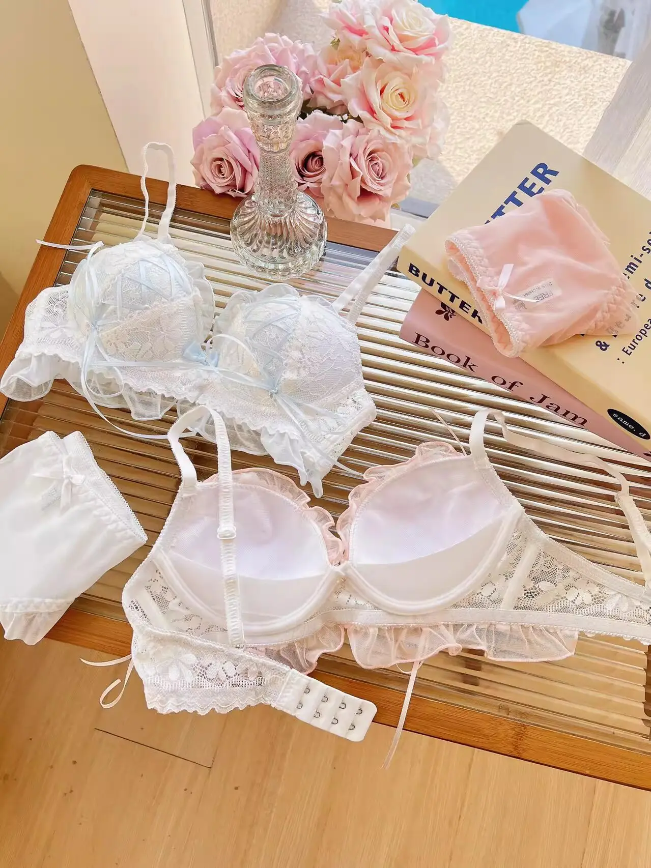 Japanische Spitzen Bralette Und Slip Garnitur Für Damen Wireless_voghion.com