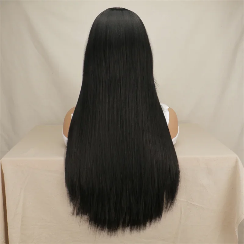코스프레 합성 가발 앞머리 긴 스트레이트 가발, 옴브레 금발 컬러 가발, 흑인 여성용 가발