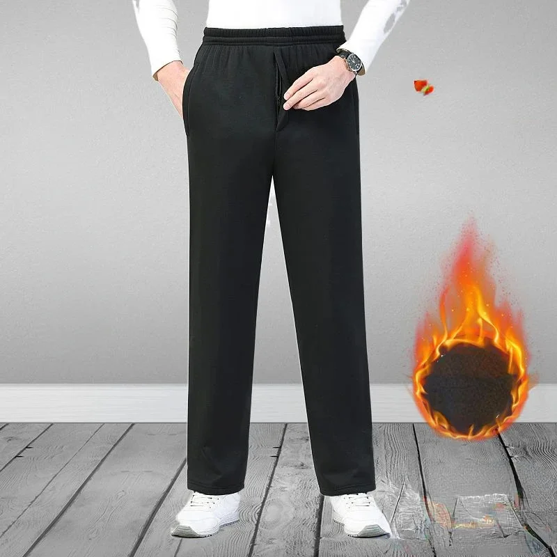 

2023 Men's Autumn Winter New High Waist Velvet Sweatpants Male Loose Sports Pants Men Straight Casual L123