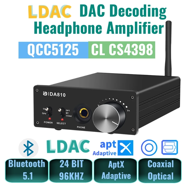 

Hi-Res LDAC Bluetooth 5,1 аудиоресивер CS4398 коаксиальный Оптический ЦАП преобразователь 192K2Bit декодер 1500 МВт усилитель для наушников