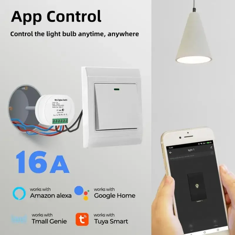 16A Mini Zigbee Smart Switch Support Neutral Wire And No Neutral Wire Tuya Smart Life APP Control Works With Alexa Google Home