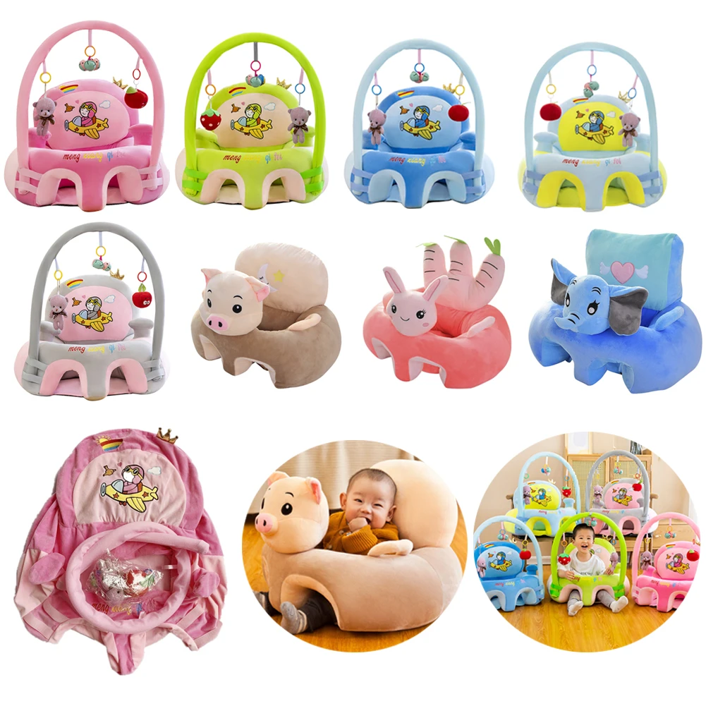 Cute Cartoon Throw Pillowcase Home Linen Animal Printed Cover Without Cotton Plush Baby Learning Sit Chair Toys Sofa Skin Infant