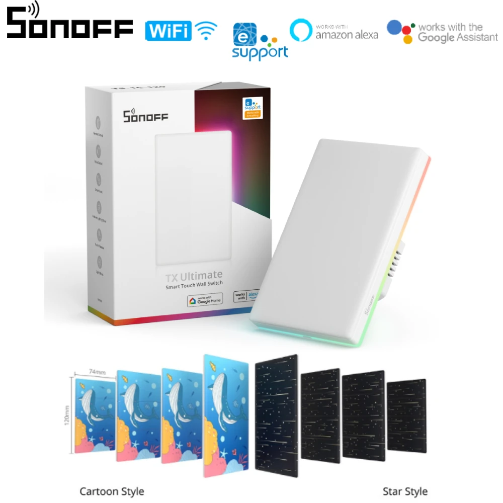 Sonoff T5-120 Wifi Smart Light Switch Smart Switch Us 1/2/3C Wall Panel Touch Switch Smart Home Tramite Ewelink Alexa Google Home