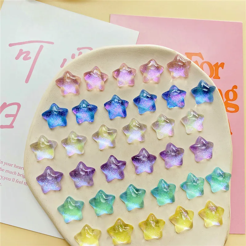 

New style 100pcs/lot color print cartoon stars shape resin flatback beads diy jewelry earring/garment/hair accessory