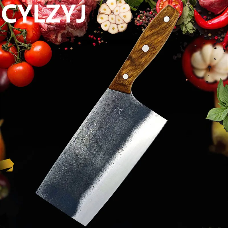 

Handmade Chinese Butcher Knife Traditional High Carbon Forged Kitchen Cleaver Wood Handle Slicing Serbian Chef Camping Knife