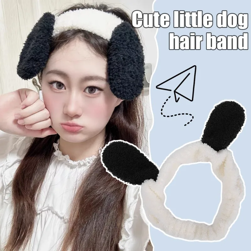 

Повязка на голову женская из кораллового флиса с ушками собаки