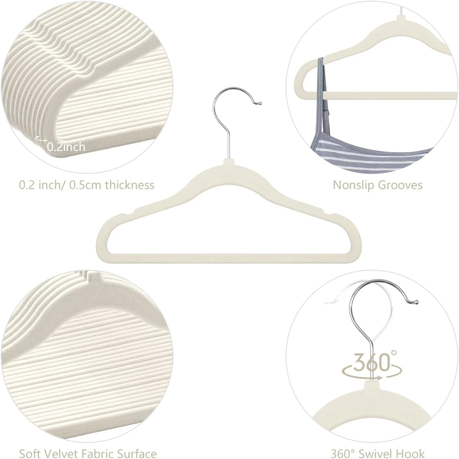 Pack of 10-Children's Velvet Non-Slip Hanger, Slim and Space Saving - 360° Swivel Hooks,Durable Junior Hanger 6