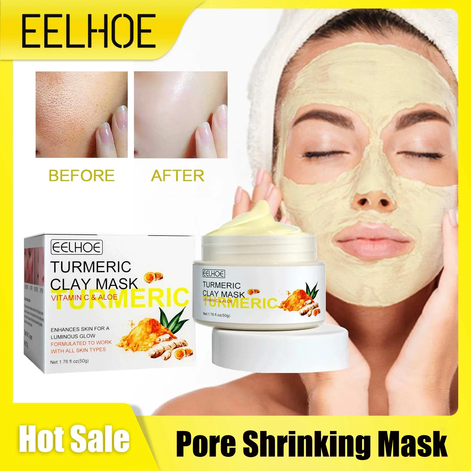

Pore Shrink Mask Turmeric Mud Deep Cleaning Remove Acne Fade Fine Lines Moisturizing Improve Dull Skin Whitening Brighten Mask