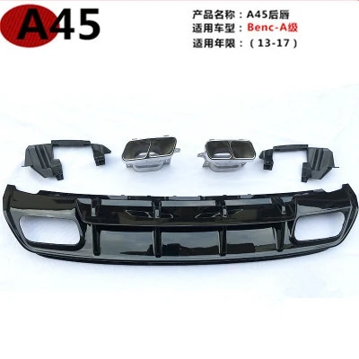 ABS 리어 디퓨저 범퍼, 스테인레스 스틸 배기 팁 포함, 메르세데스 W176 A 클래스 A180 A200 A250 스포츠 에디션, 15-18 A45 AMG