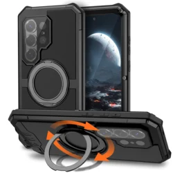Enhanced Metal Magnetic Bracket Aluminum Case - Shockproof, Dustproof, Dropproof Tough Cover - Galaxy S26 Ultra (Black)