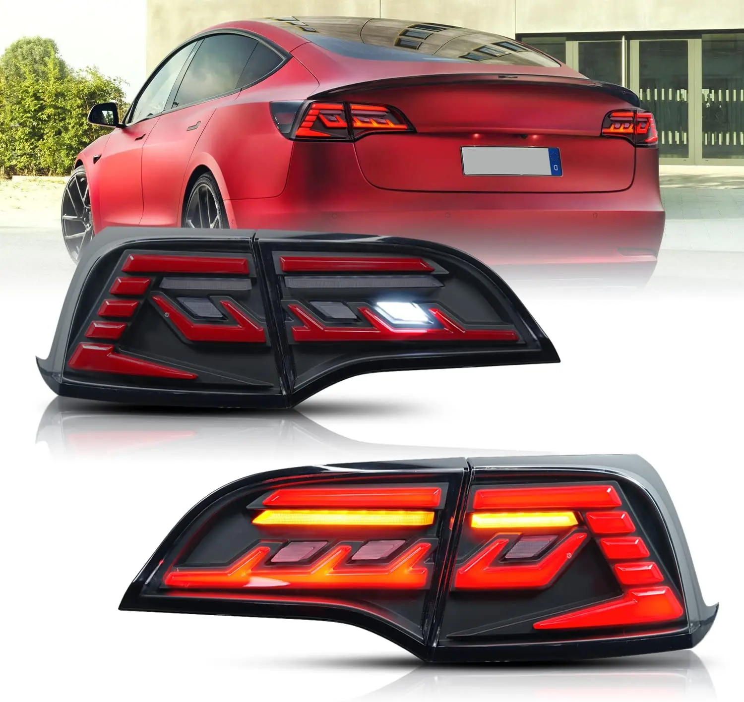 AIM9GT Sbbc1533a978c42b5899990344422330az LED Tail Lights Assembly for 2017-2022 Tesla Model 3 Model Y with Sequential Turn Signal Start up Animation Tail Lamp  