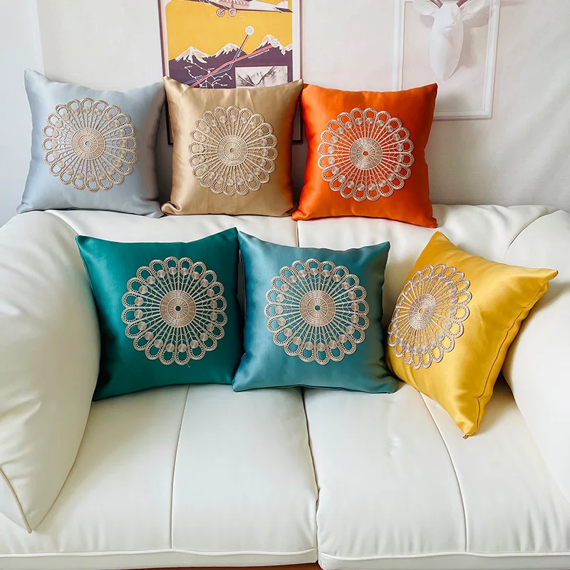 

Cushion Cover 45x45cm Chinese Classical Style Embroidered Flower Pillow Case for Sofa Living Room Bedroom Home Decorate