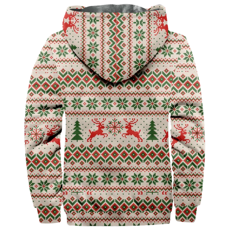 Christmas Creative Cotton Coat Hooded Sweater Casual Print Men's Fur Loop Arctic Velvet Zipper Patch Pocket Hooded Sweater a02