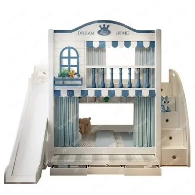 

High Guardrail Children's Bed Bunk Bed Slide Bunk Bed Castle Tree House Height-Adjustable Bed