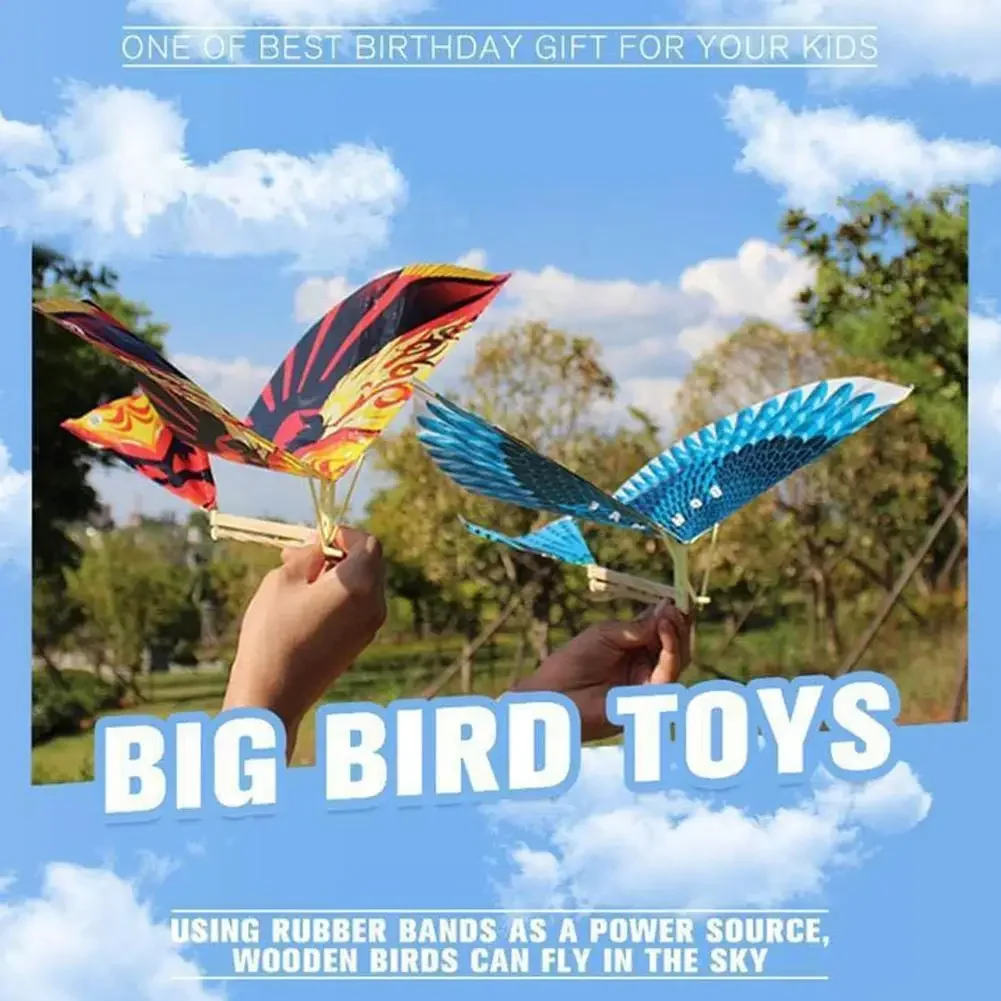 Kids Flying Birds Kite Elastic Rubber Band Powered Flying Birds Kite Funny Kids Toy Outdoor Sports Parent Child Interactive Toys