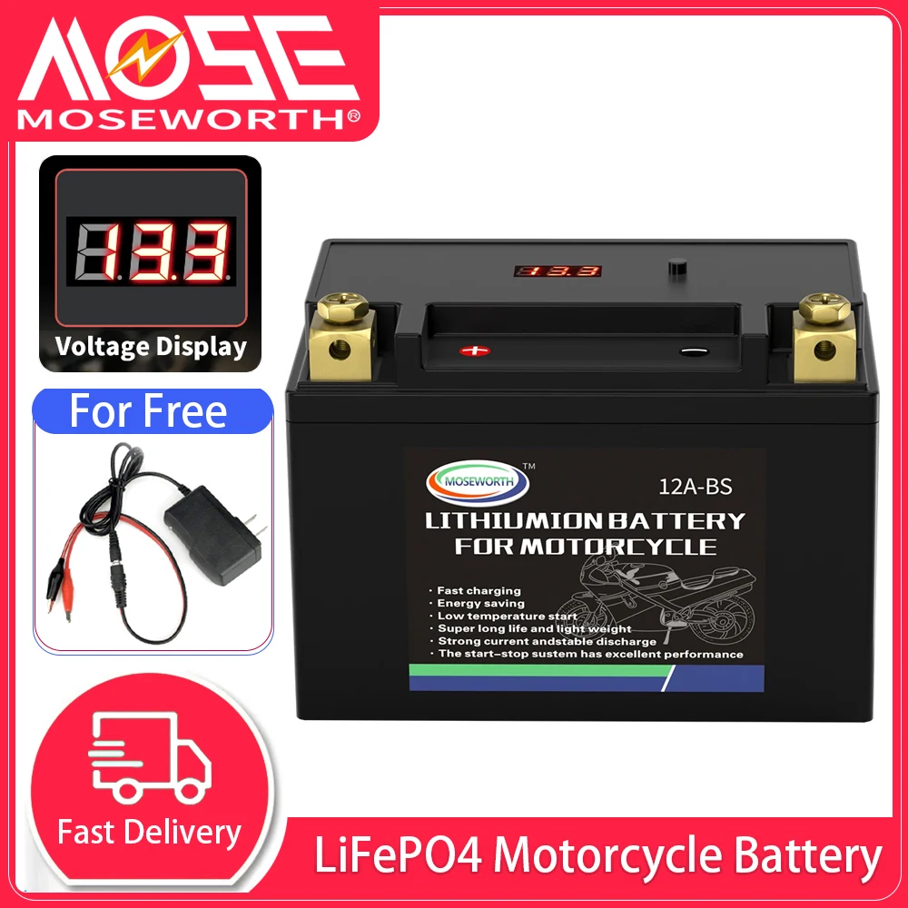 

12A-BS 12V LiFePO4 Motorcycle Battery Built in BMS 8Ah CCA 450A Lithium Iron Phosphate Jump Starter ATV UTV Scooter Battery