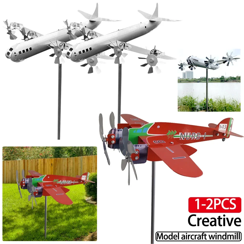 1-2PCS 3D Cub Wind Spinner Plane Metal Airplane Weather Vane Outdoor Roof Wind Direction Indicator Weather Vane Garden Decor garden art decor wind spinner weather vane
