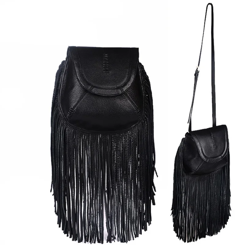 Genuine Leather Women's Handbags casual Purse Ladies tassel Shoulder bag Soft leather Crossbody Bags