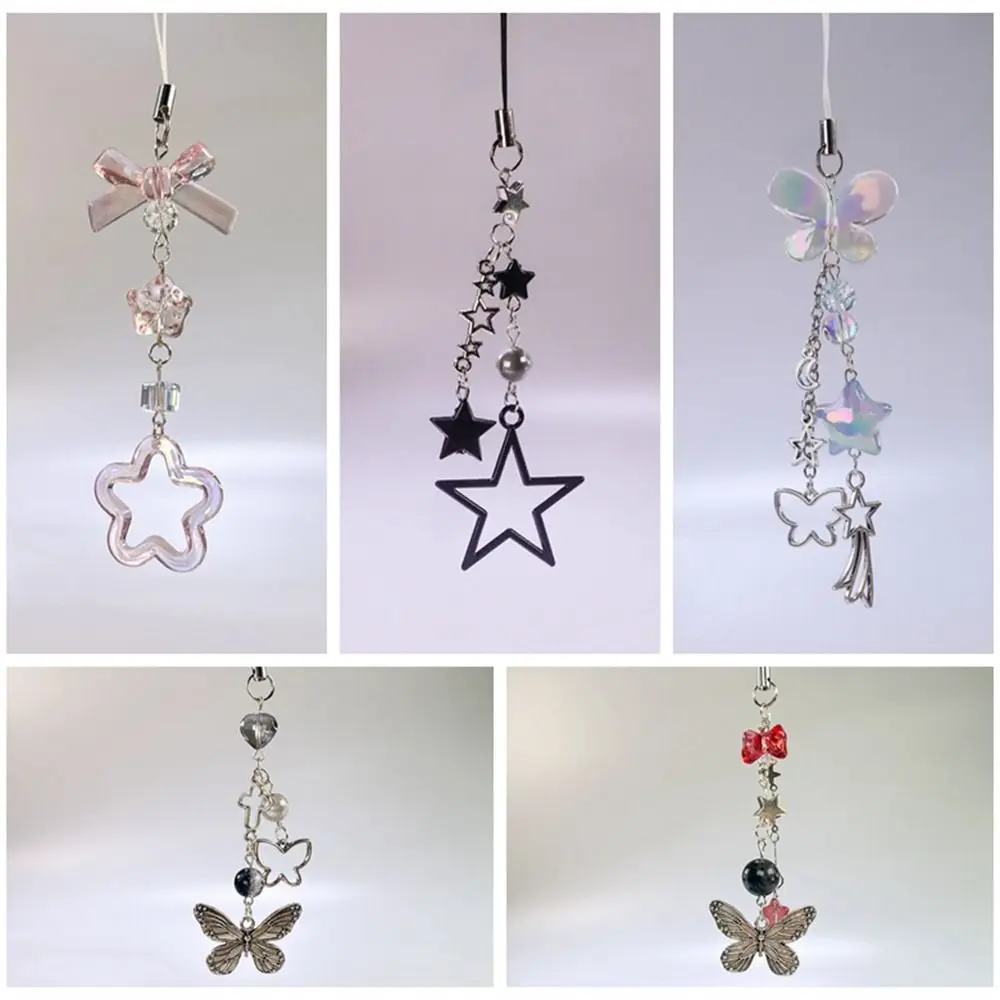 

Pink Kawaii Y2K Star Phone Charms Pendant Cute Butterfly Bead Handmade Sweet Girl Keychain For Camera New