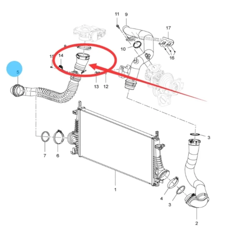 뷰익 리갈 라크로스 2010-2011 2.0T 터보차저 스로틀 인터쿨러 공기 배출구 호스 13325358