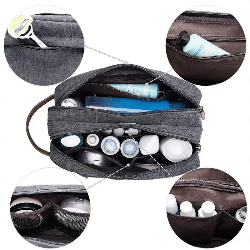Foldable Men's Travel Toiletry Bag, Large Capacity Oxford Cloth Waterproof Bag, Double-Layer Storage for Cosmetics & Toiletries