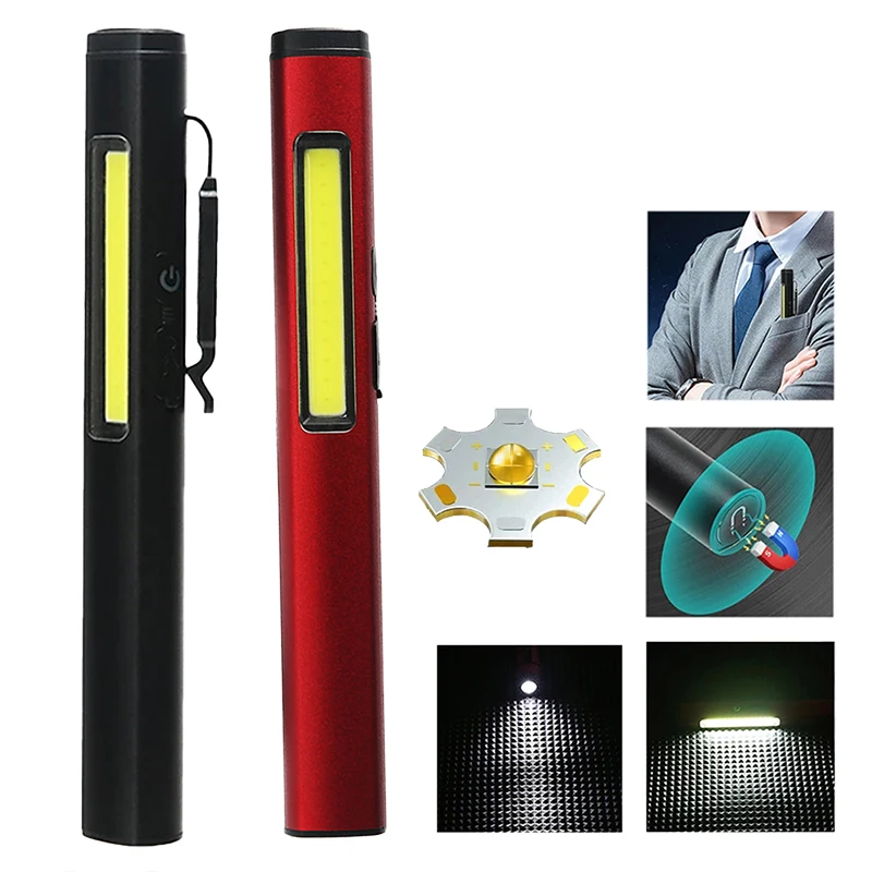 Mini Portable LED Pen Lamp COB Side Light Bottom Magnet Flashlight With Pen Clip Built-in Battery Type-C Rechargeable Work Torch