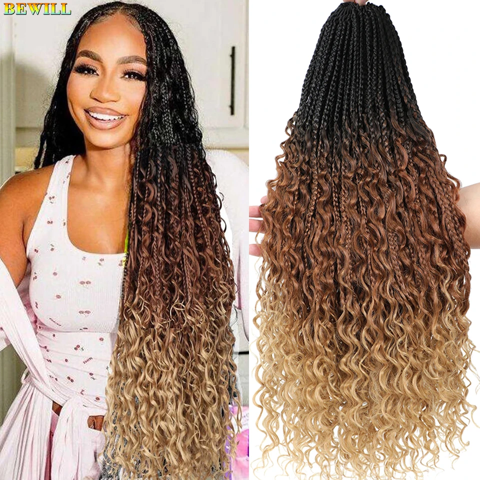 Bewill 1- 8 Packs Goddess Bohemian Box Braids Crochet Hair With Curly Ends 14 18 24 Inches Synthetic Box Braids Hair Extensions 5