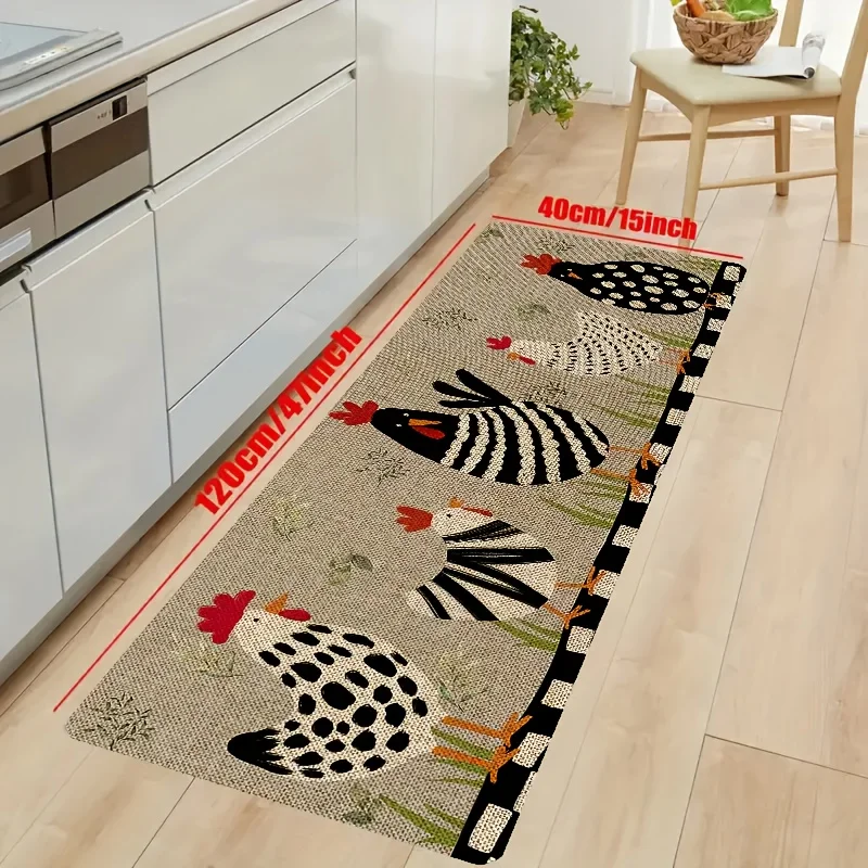 1pc cartoon chicken kitchen carpet, non-slip machine washable flannel floor mat, suitable for hallway door kitchen