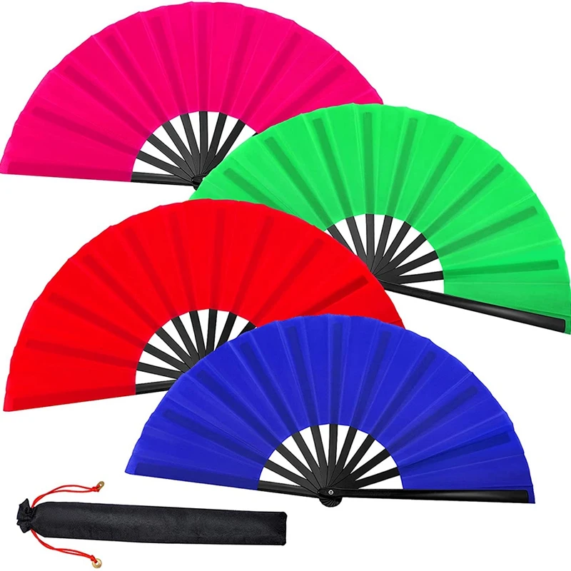 

New 4 Pcs Large Folding Fan Silk Hand Fan Chinese Japanese Kung Fu Tai Chi Handheld Fan Folding Dancing Prop Craft Fan