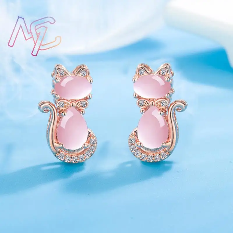Pink Natural Jade Cat Pendant Necklace Stone Gifts for Women Real Jewelry Rose Gold Plated Charm Fashion Accessories Designer pendant necklace