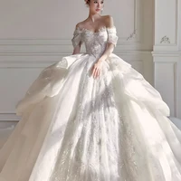 Jancember Stylish Romantic Wedding Gown For Bride 2024 Sweetheart Cap sleeve Zipper Beading Ruched Robe De Mariée LSHT023 1