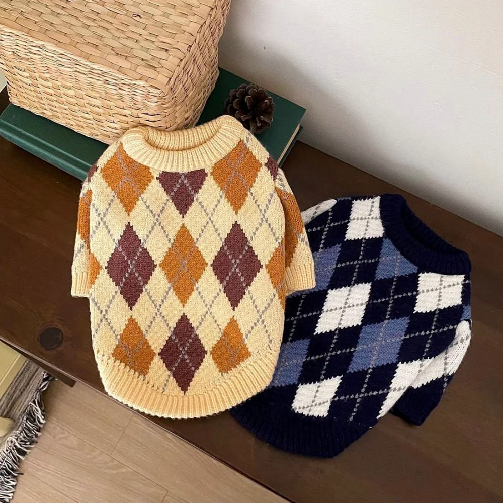 

Pet Warm Sweater Winter Autumn Fashion Wool Pullover Cat Cute Coat Small Dog Sweet Plaid Sweatshirt Chihuahua Dachshund Poodle