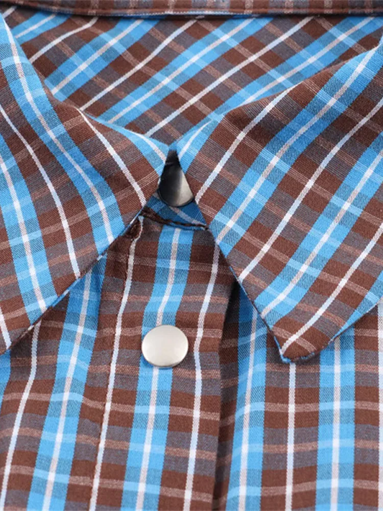 Kurzes Kleid mit Gürtel und Karomuster für Damen, Elegantes Revers-Design mit Langen Ärmeln und Knöpfen, Schlankes Party- und Abendkleid, Frühlings-Cocktailkleid für Damen – Detail 5