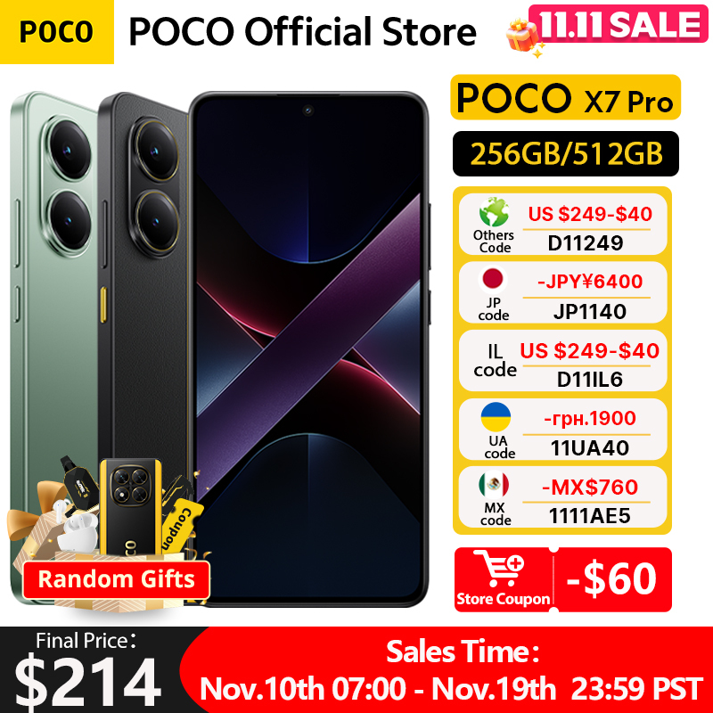 Global Version POCO X7 Pro Smartphone 256GB 512GB NFC 6.67"1.5K AMOLED Display 6000mAh 90W Charge 50MP camera with OIS