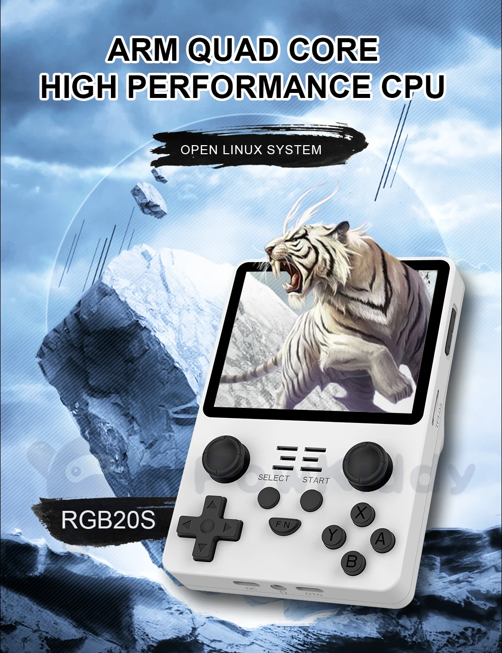 Only game consloe - Noir 144 Go - Console de jeu portable RGB20S Version noire, système Open
