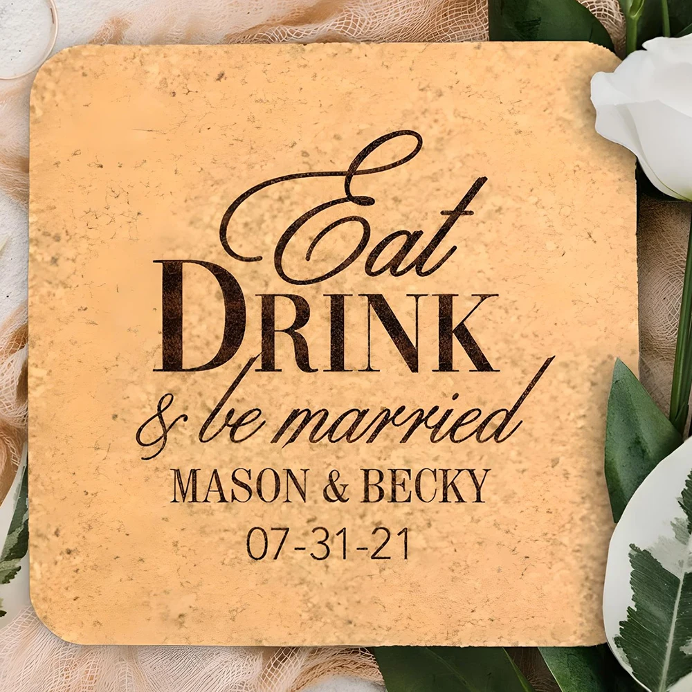 

50Pcs Personalized Square Cork Coasters Custom Wedding Gift For Guests Engagement Bridal Shower Party Table Supplies