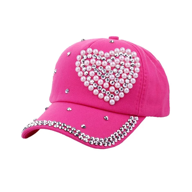 NEW Children Fashion Adjustable Heart Shaped Rhinestones Studded Peaked Cap Hat Kids Cotton Baseball Cap Winter Hat Cap 1