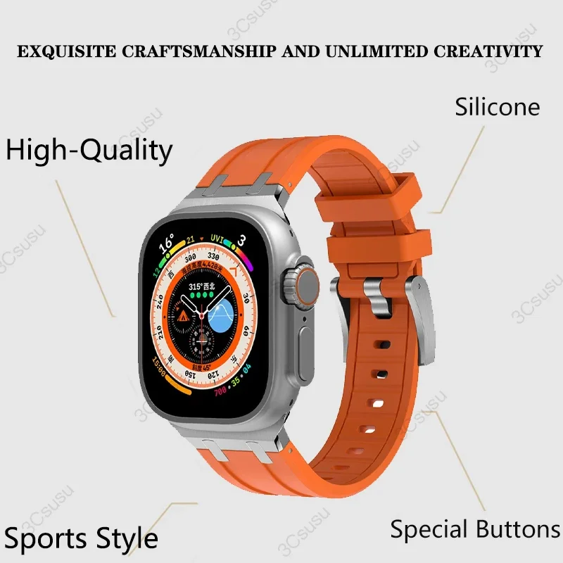 Titanium Tone Silicone Band with Metal Head