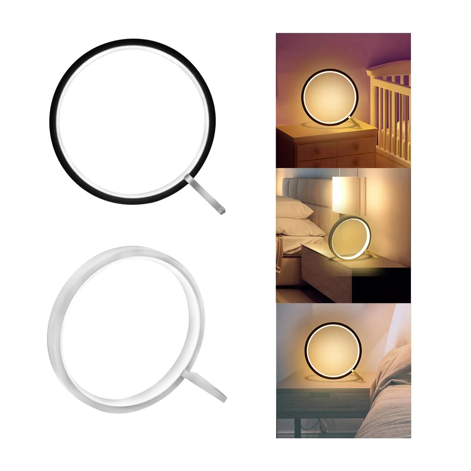 Simple Round Table Lamp USB Circle Night Light Portable NightStand Lamps for