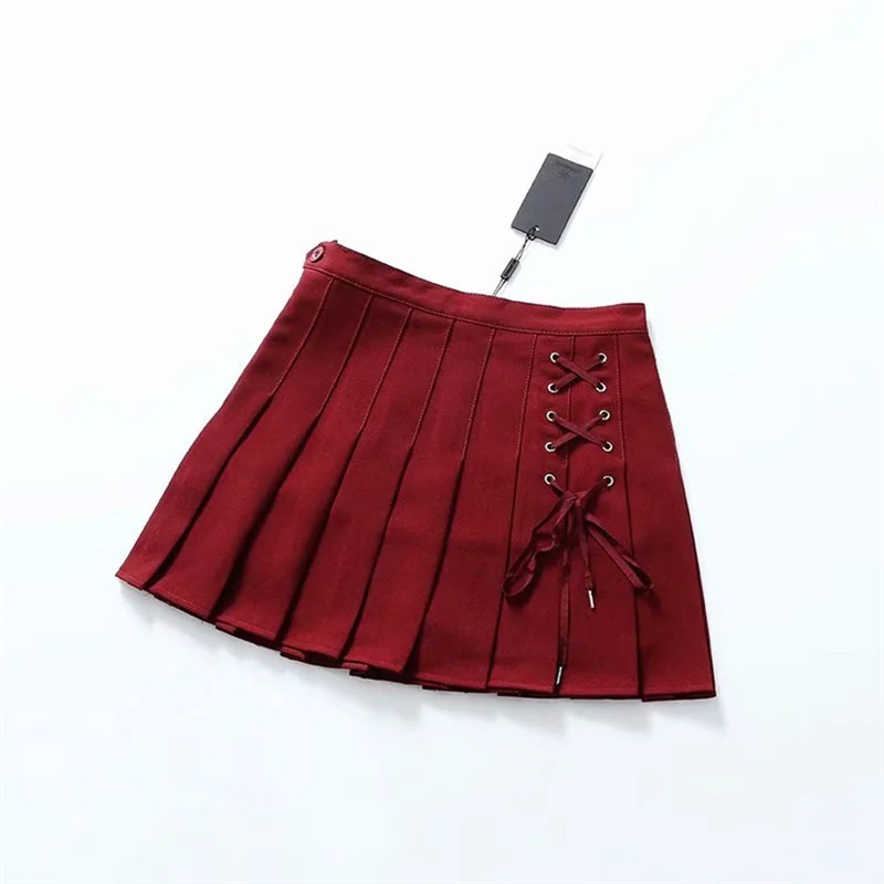 Red Mini Pleated Spring Autumn High Waist White Plaid Short Skirts Women Ladies 2023 Black Gothic Lolita Skirt Ball Gown Clothes gothic punk leather body harness belt angel wings harness women black ladies belt cage belts waist to leg bondage waist belt